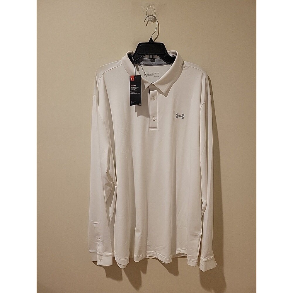 NWT Under Armour Shirt Long Sleeve 2.0 Playoff Polo Top White Size 3XL Athletic